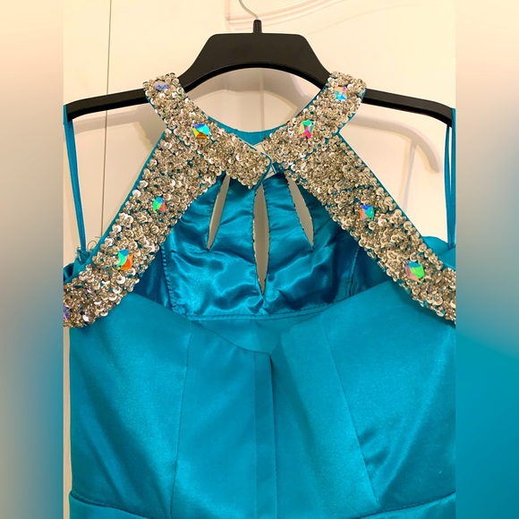 Long formal blue with gem accent gown - Picture 4 of 5